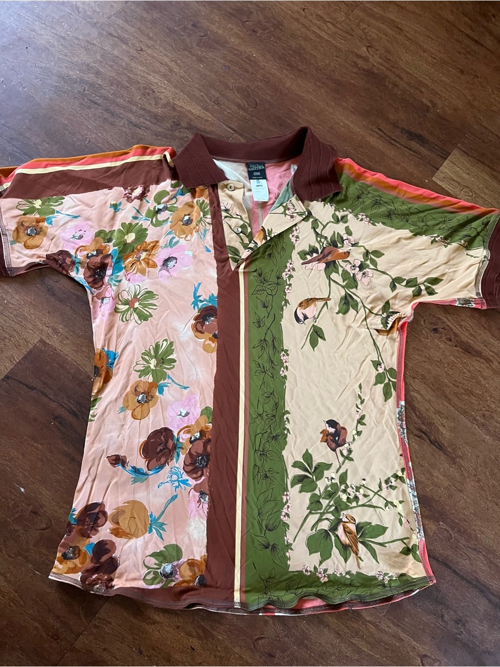 Vintage jean Paul gautier Homme men's polo collar floral print large rayon